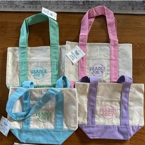 Trader Joe’s Mini Canvas Tote Bag Set - Pink, Green, Blue, Purple